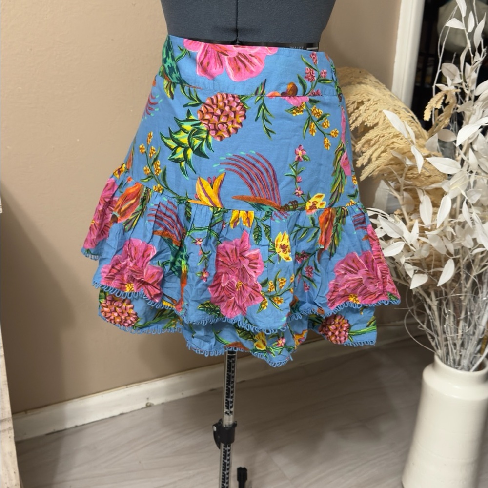 FARM Rio Tropical Floral Blue Mini Skirt